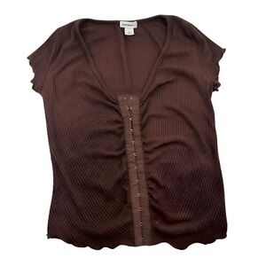 NWT WildMeadow Corset Brown Ribbed Short Sleeve Top (Small)‎